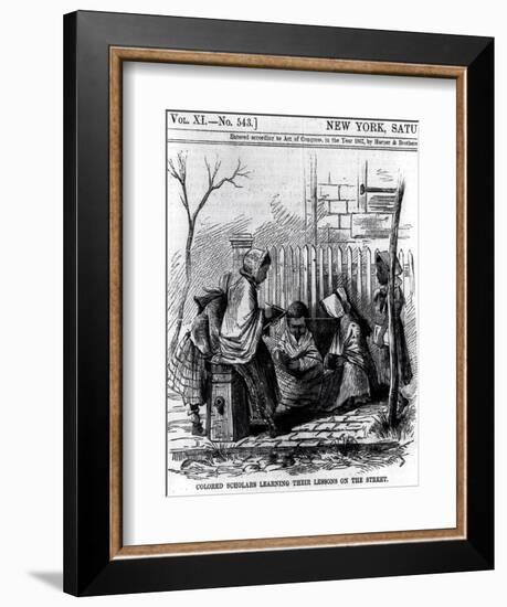 Colored Scholars Learning Their Lessons on the Street, from "Harper's Weekly," 1867-null-Framed Giclee Print