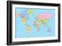 Colored World Map - Borders, Countries and Cities - Illustration-dikobraziy-Framed Art Print