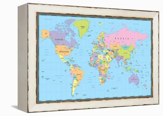 Colored World Map - Borders, Countries and Cities - Illustration-dikobraziy-Framed Stretched Canvas