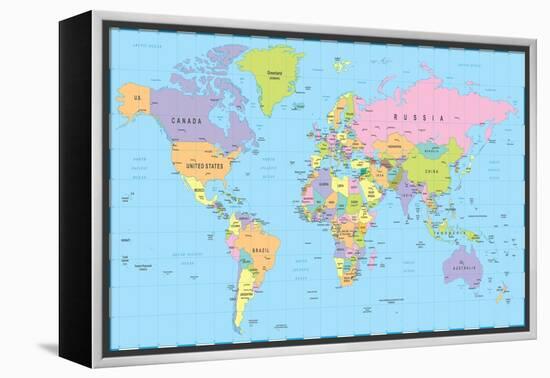 Colored World Map - Borders, Countries and Cities - Illustration-dikobraziy-Framed Stretched Canvas