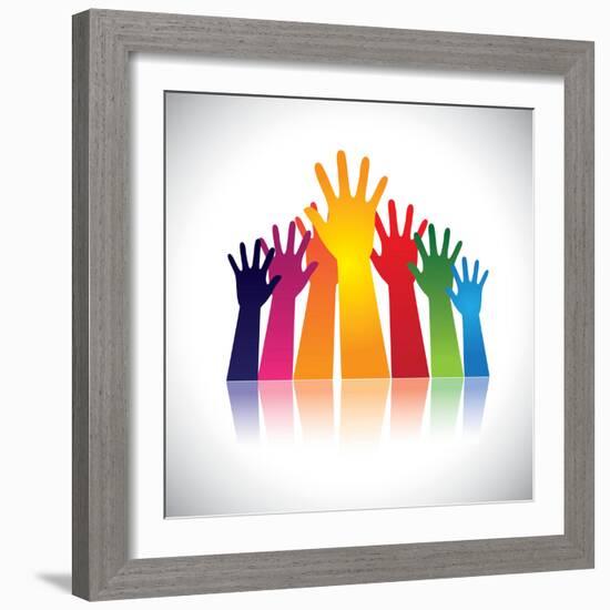 Colorful Abstract Hand Vectors Raised Together Showing Unity-smarnad-Framed Art Print