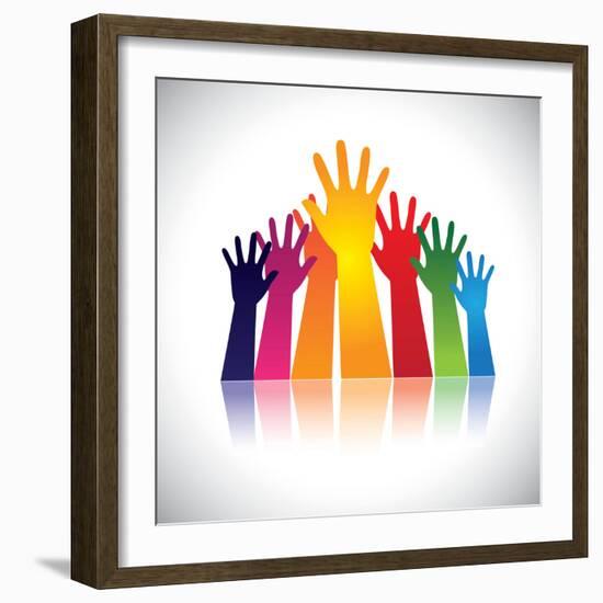 Colorful Abstract Hand Vectors Raised Together Showing Unity-smarnad-Framed Art Print