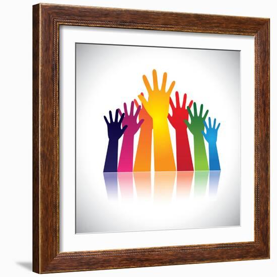 Colorful Abstract Hand Vectors Raised Together Showing Unity-smarnad-Framed Art Print