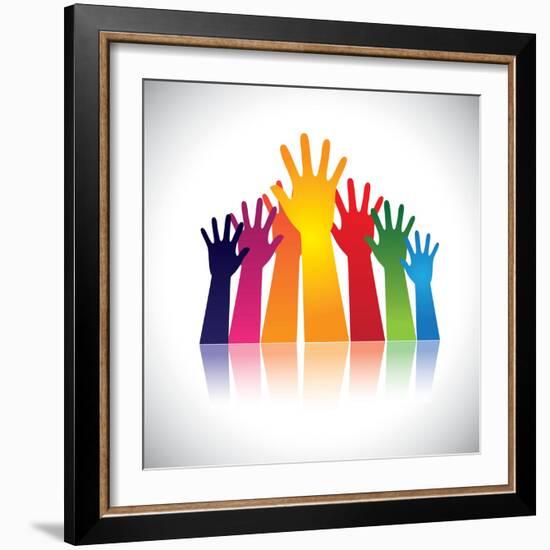 Colorful Abstract Hand Vectors Raised Together Showing Unity-smarnad-Framed Art Print