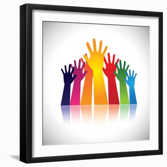 Colorful Abstract Hand Vectors Raised Together Showing Unity-smarnad-Framed Art Print