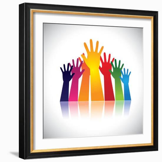 Colorful Abstract Hand Vectors Raised Together Showing Unity-smarnad-Framed Art Print