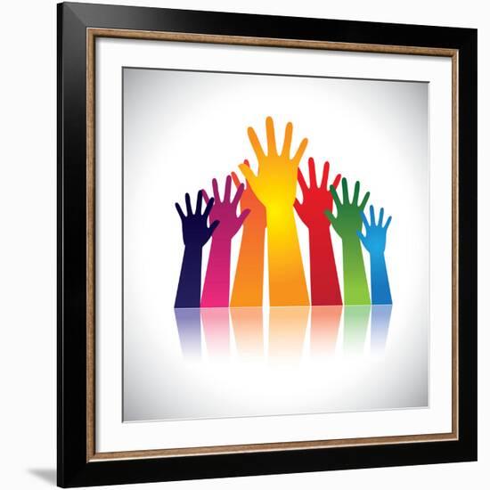 Colorful Abstract Hand Vectors Raised Together Showing Unity-smarnad-Framed Art Print