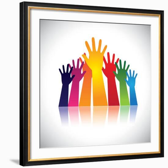 Colorful Abstract Hand Vectors Raised Together Showing Unity-smarnad-Framed Art Print