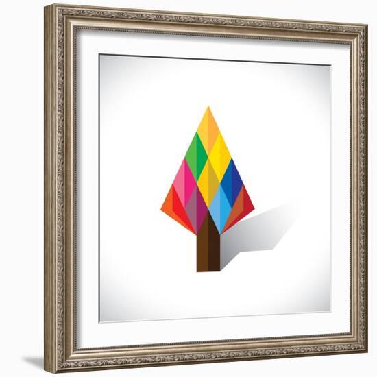 Colorful Abstract Tree Icon(Sign) Made Of Diamond Shapes-smarnad-Framed Art Print