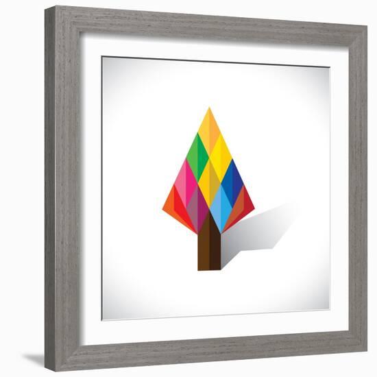 Colorful Abstract Tree Icon(Sign) Made Of Diamond Shapes-smarnad-Framed Art Print