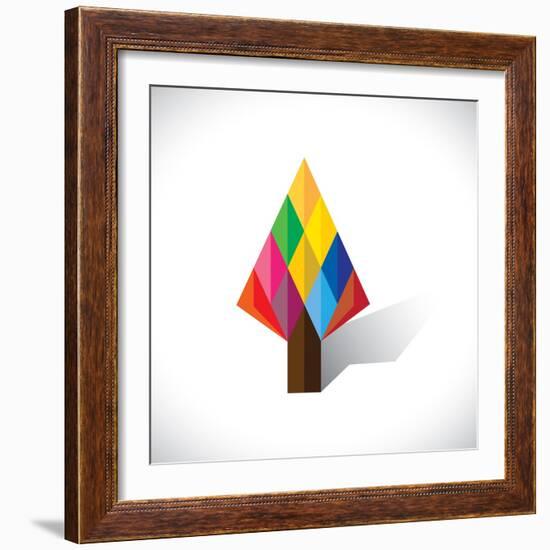 Colorful Abstract Tree Icon(Sign) Made Of Diamond Shapes-smarnad-Framed Art Print