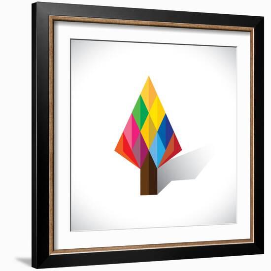 Colorful Abstract Tree Icon(Sign) Made Of Diamond Shapes-smarnad-Framed Art Print