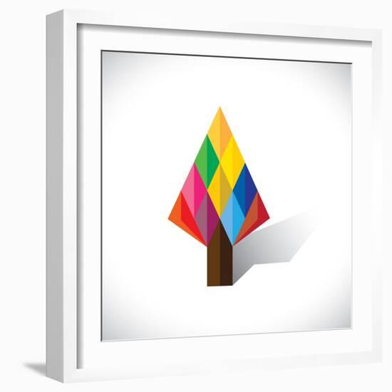 Colorful Abstract Tree Icon(Sign) Made Of Diamond Shapes-smarnad-Framed Art Print