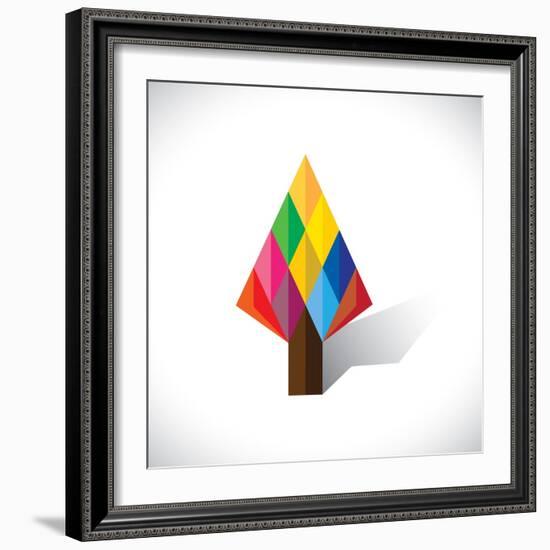 Colorful Abstract Tree Icon(Sign) Made Of Diamond Shapes-smarnad-Framed Art Print