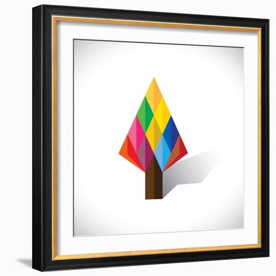 Colorful Abstract Tree Icon(Sign) Made Of Diamond Shapes-smarnad-Framed Art Print