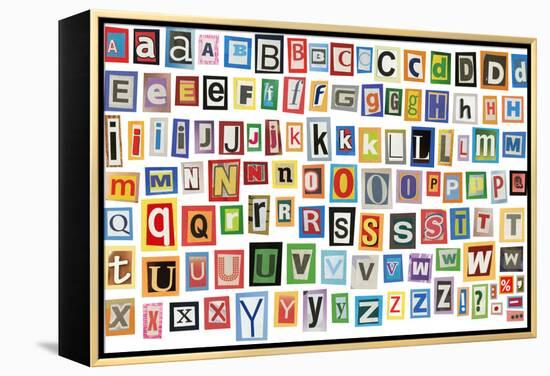 Colorful Alphabet Made Of Magazine Clippings And Letters . Isolated On White-donatas1205-Framed Stretched Canvas