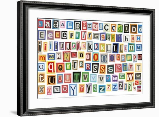 Colorful Alphabet Made Of Magazine Clippings And Letters . Isolated On White-donatas1205-Framed Premium Giclee Print