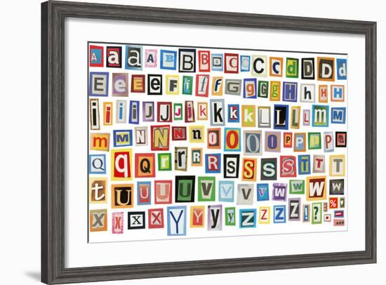 Colorful Alphabet Made Of Magazine Clippings And Letters . Isolated On White-donatas1205-Framed Premium Giclee Print