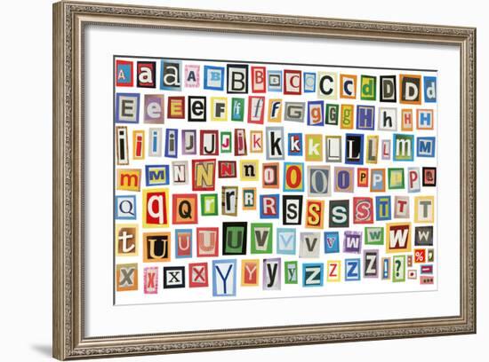 Colorful Alphabet Made Of Magazine Clippings And Letters . Isolated On White-donatas1205-Framed Premium Giclee Print