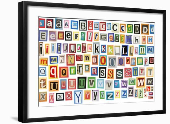 Colorful Alphabet Made Of Magazine Clippings And Letters . Isolated On White-donatas1205-Framed Premium Giclee Print