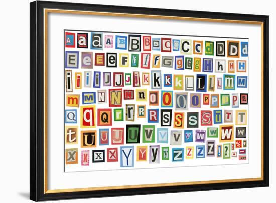 Colorful Alphabet Made Of Magazine Clippings And Letters . Isolated On White-donatas1205-Framed Premium Giclee Print