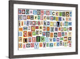 Colorful Alphabet Made Of Magazine Clippings And Letters . Isolated On White-donatas1205-Framed Art Print