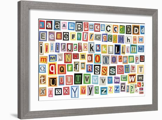 Colorful Alphabet Made Of Magazine Clippings And Letters . Isolated On White-donatas1205-Framed Art Print