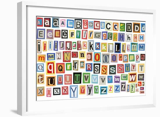 Colorful Alphabet Made Of Magazine Clippings And Letters . Isolated On White-donatas1205-Framed Art Print