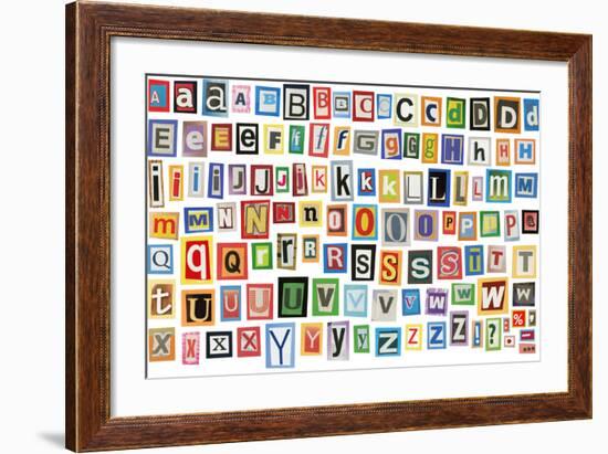 Colorful Alphabet Made Of Magazine Clippings And Letters . Isolated On White-donatas1205-Framed Art Print