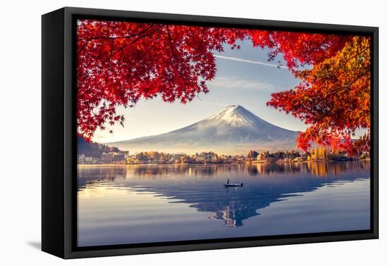 Colorful Autumn Season and Mountain Fuji with Morning Fog and Red Leaves at Lake Kawaguchiko is One-null-Framed Premier Image Canvas