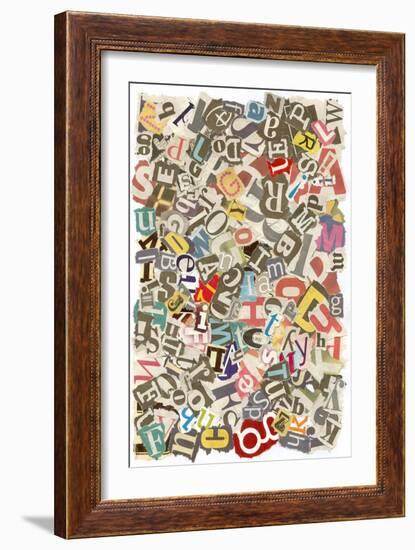 Colorful Background With Letters Torn From Newspapers And Magazines Rough Edges, Messy Look-NinaMalyna-Framed Art Print