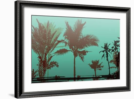 Colorful Background with Silhouette of Palm Trees on the Beach. Tropical Seasonal Background for To-Romas_Photo-Framed Art Print