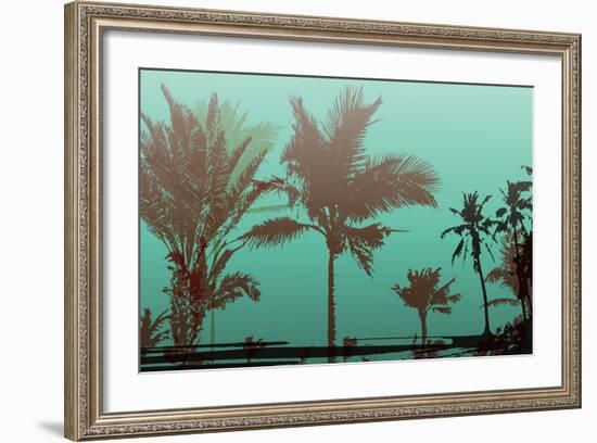 Colorful Background with Silhouette of Palm Trees on the Beach. Tropical Seasonal Background for To-Romas_Photo-Framed Art Print