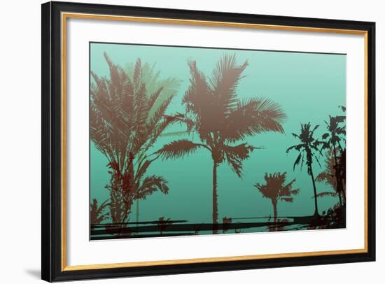 Colorful Background with Silhouette of Palm Trees on the Beach. Tropical Seasonal Background for To-Romas_Photo-Framed Art Print