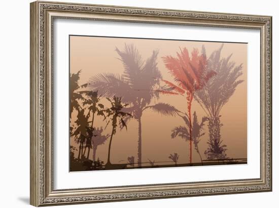 Colorful Background with Silhouette of Palm Trees on the Beach. Tropical Seasonal Background for To-Romas_Photo-Framed Art Print