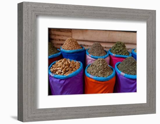 Colorful bags of spices for sale at the Medina Souk. Marrakech, Morocco.-Sergio Pitamitz-Framed Photographic Print