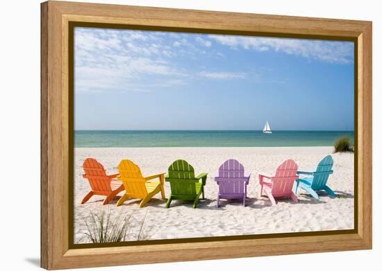 Colorful Beach Chairs-Lantern Press-Framed Stretched Canvas