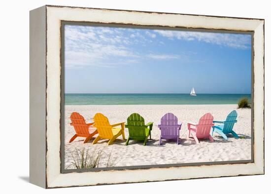 Colorful Beach Chairs-Lantern Press-Framed Stretched Canvas