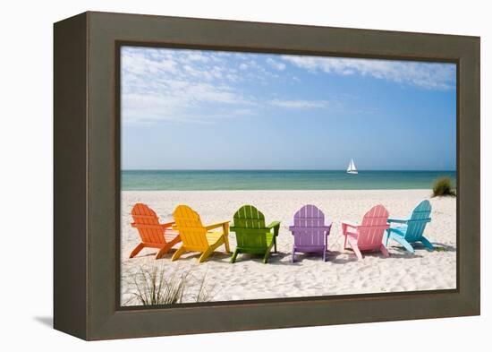 Colorful Beach Chairs-Lantern Press-Framed Stretched Canvas