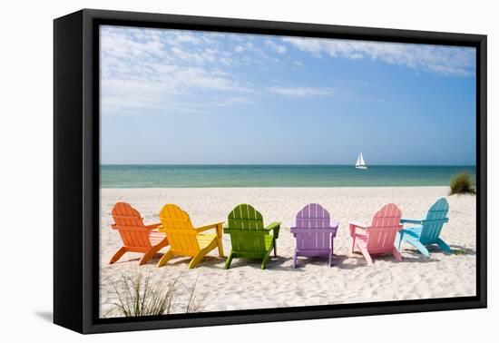 Colorful Beach Chairs-Lantern Press-Framed Stretched Canvas