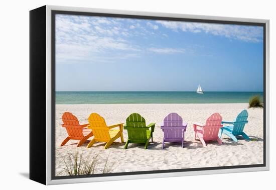 Colorful Beach Chairs-Lantern Press-Framed Stretched Canvas