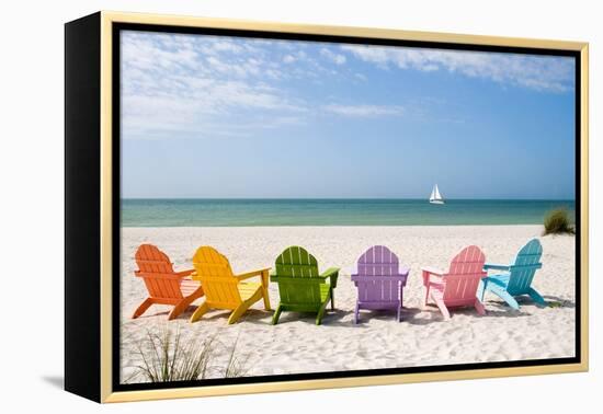 Colorful Beach Chairs-Lantern Press-Framed Stretched Canvas