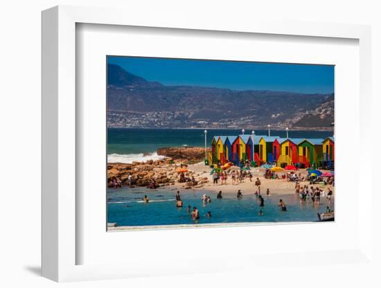 Colorful Beach Huts, Muizenberg Beach, Cape Town, South Africa, Africa-Laura Grier-Framed Photographic Print