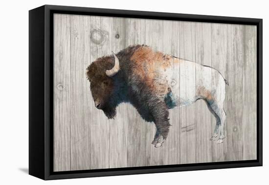 Colorful Bison Dark Brown on Wood-Avery Tillmon-Framed Stretched Canvas