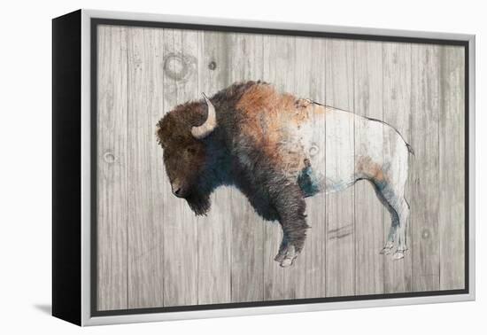 Colorful Bison Dark Brown on Wood-Avery Tillmon-Framed Stretched Canvas