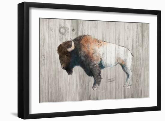 Colorful Bison Dark Brown on Wood-Avery Tillmon-Framed Art Print