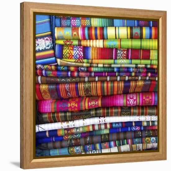 Colorful Blankets at Indigenous Market in Pisac, Peru-Miva Stock-Framed Premier Image Canvas