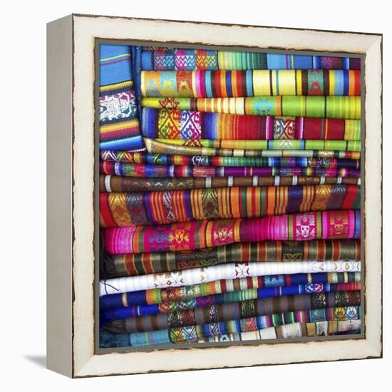 Colorful Blankets at Indigenous Market in Pisac, Peru-Miva Stock-Framed Premier Image Canvas