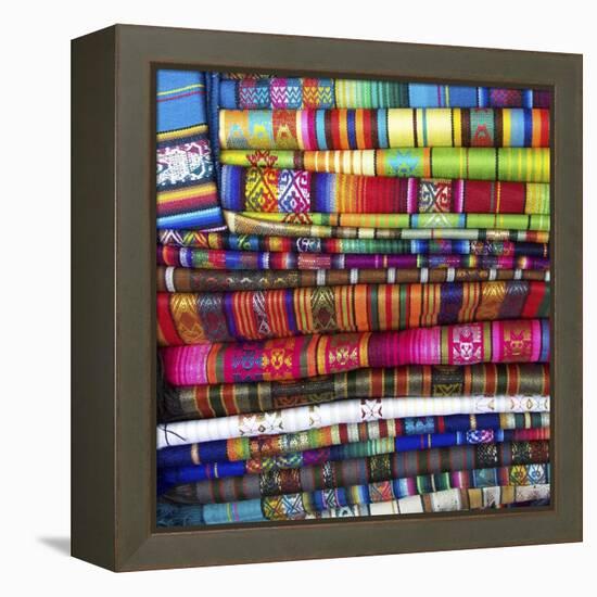 Colorful Blankets at Indigenous Market in Pisac, Peru-Miva Stock-Framed Premier Image Canvas