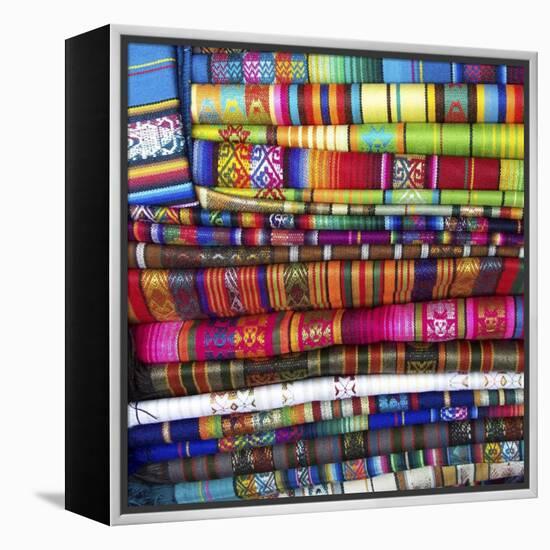 Colorful Blankets at Indigenous Market in Pisac, Peru-Miva Stock-Framed Premier Image Canvas